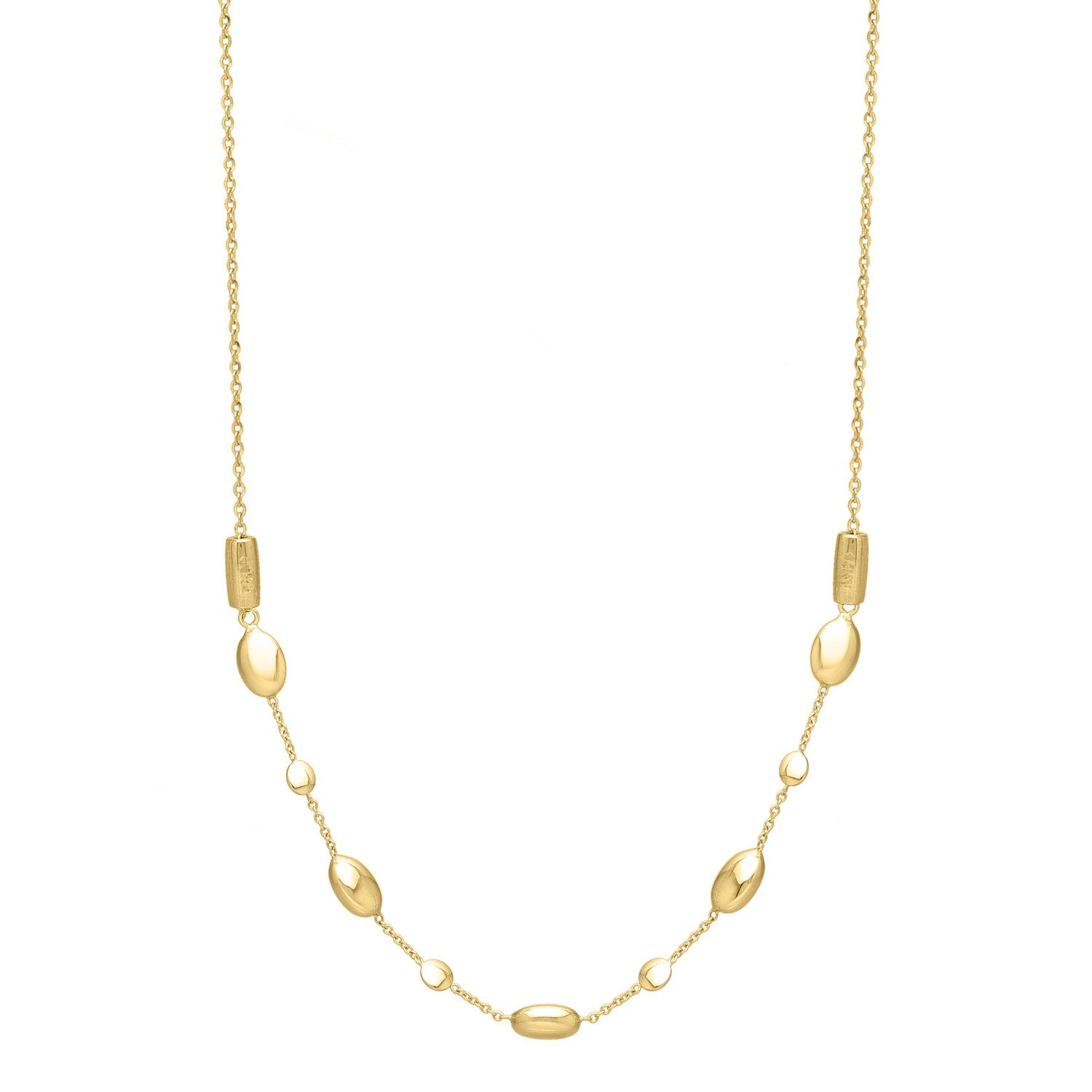 Adjustable Puff Pebble Necklace in 14K Yellow Gold in a sleek high-contrast midnight luxury editorial style